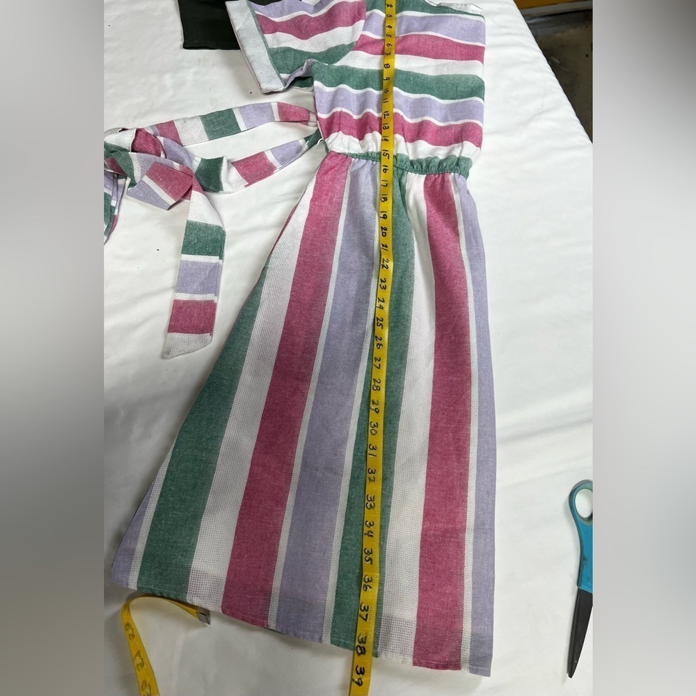 CES FEMME Green, white‎ and pink stripe short sleeve tie waist dress size M. - Picture 11 of 16